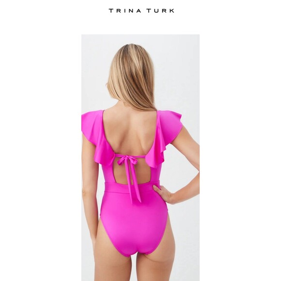 Monaco Solid Ruffle One Piece Trina Turk Swimsuit - Picture 7 of 8